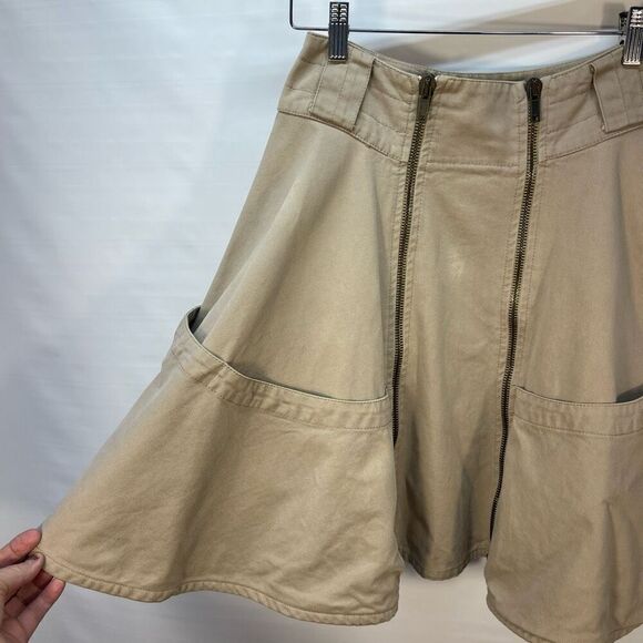 (NUDE) Beige Layered Flared High Rise Ruffle Denim Skirt Size 28 - Picture 2 of 9